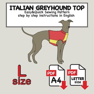 Patrón de costura para camiseta sin mangas para galgo italiano (talla L): Camiseta sin mangas Iggy Dog (descarga digital en PDF)