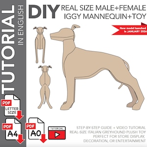 Life-Size Italian Greyhound Mannequin Sewing Pattern – Digital PDF, A4, A0 & Letter Size