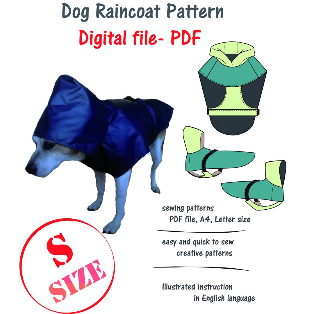 Small Dog Raincoat Sewing Pattern, Digital Pdf File, Small Dog Coat Pdf