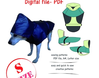 Small Dog Raincoat Sewing Pattern, Digital Sewing Pattern,Small Dog Coat Pdf,Dog's Hoodie Jacket Sewing Pattern,Dog's Clothes Sewing Pattern