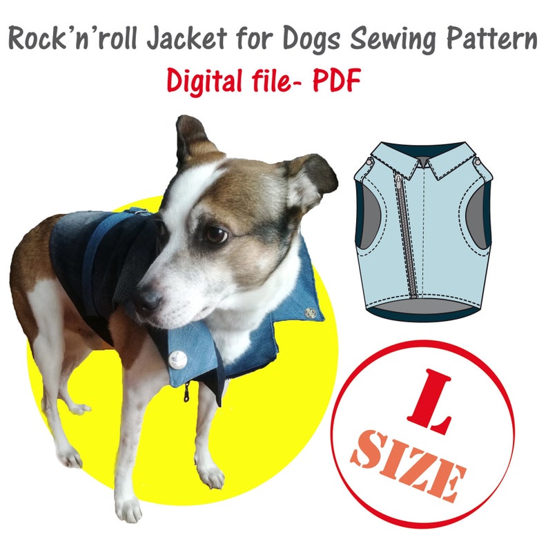 Large Dog's Rock'n'roll Jacket Sewing Pattern, Digital File, Big Dog Clothes Sewing Pattern, Large Dog Vest Sewing Pattern, Big Dog's Vest image 1