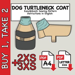 2XS+3XS Dog Turtleneck Coat Sewing Pattern: Raincoat, Trench, Jacket (PDF Digital Download)