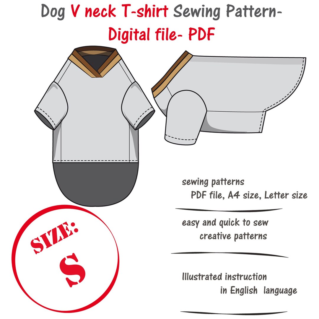 Small Dog(s) V Neck T-shirt Sewing Pattern Pdf, Small Dog Clothes ...