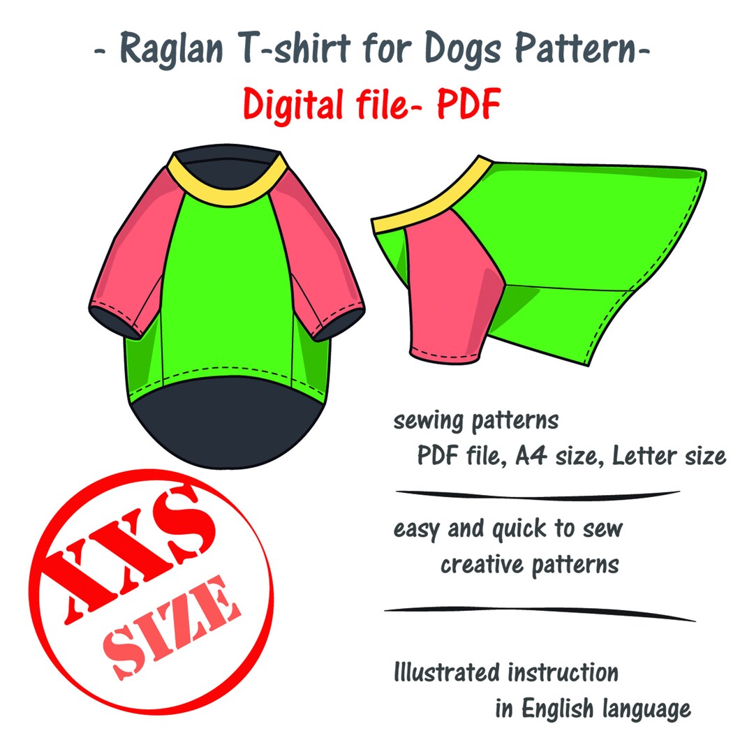 Miniature Dog Raglan Tshirt Sewing Pattern Pdf, Small Dog Clothes