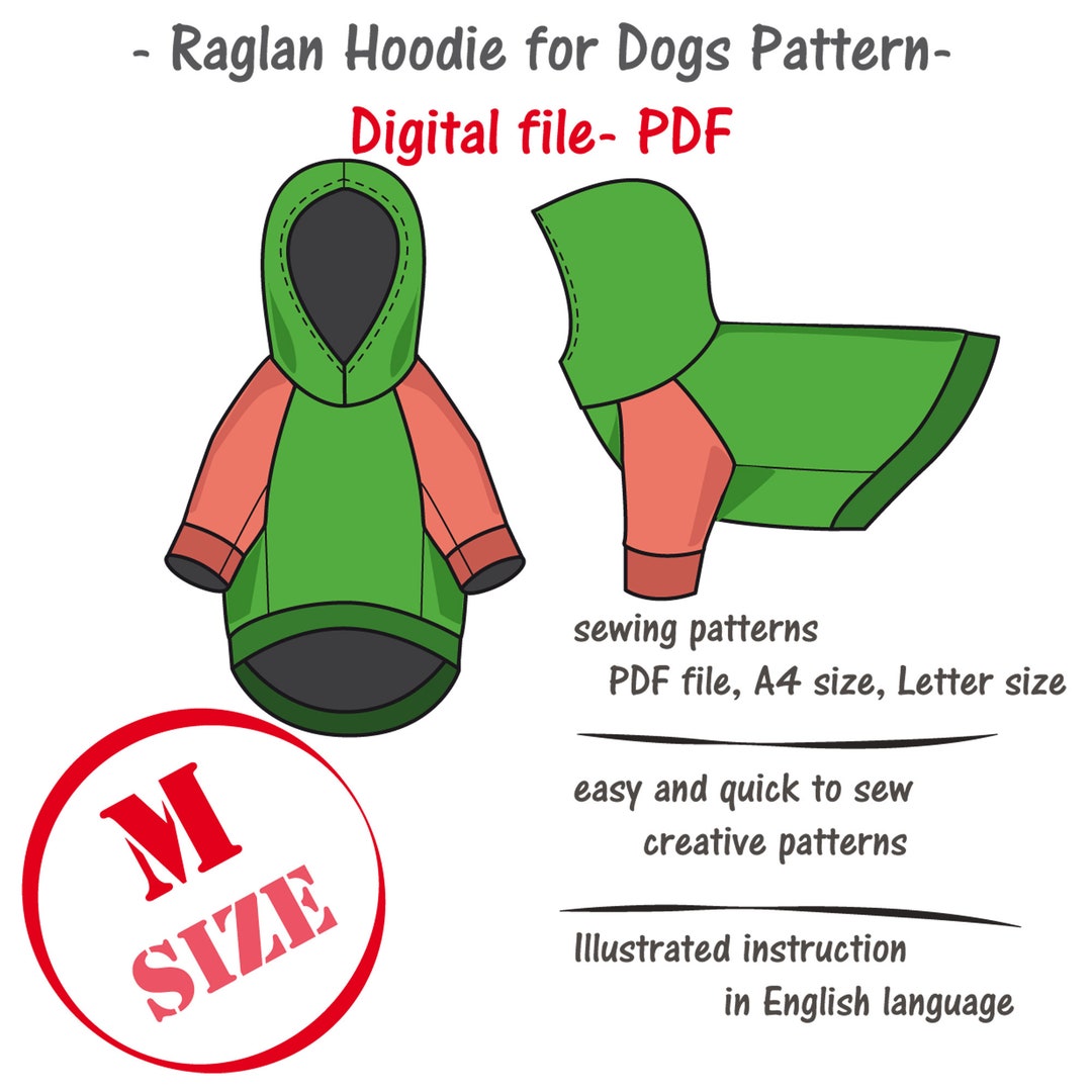 Medium Dog Raglan Hoodie Sewing Pattern Pdf, Dog Tshirt Sewing Pdf