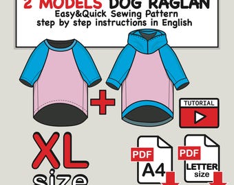 Extra Large Dog Raglan T-Shirt & Hoodie Sewing Pattern (PDF Digital Download XL Size)