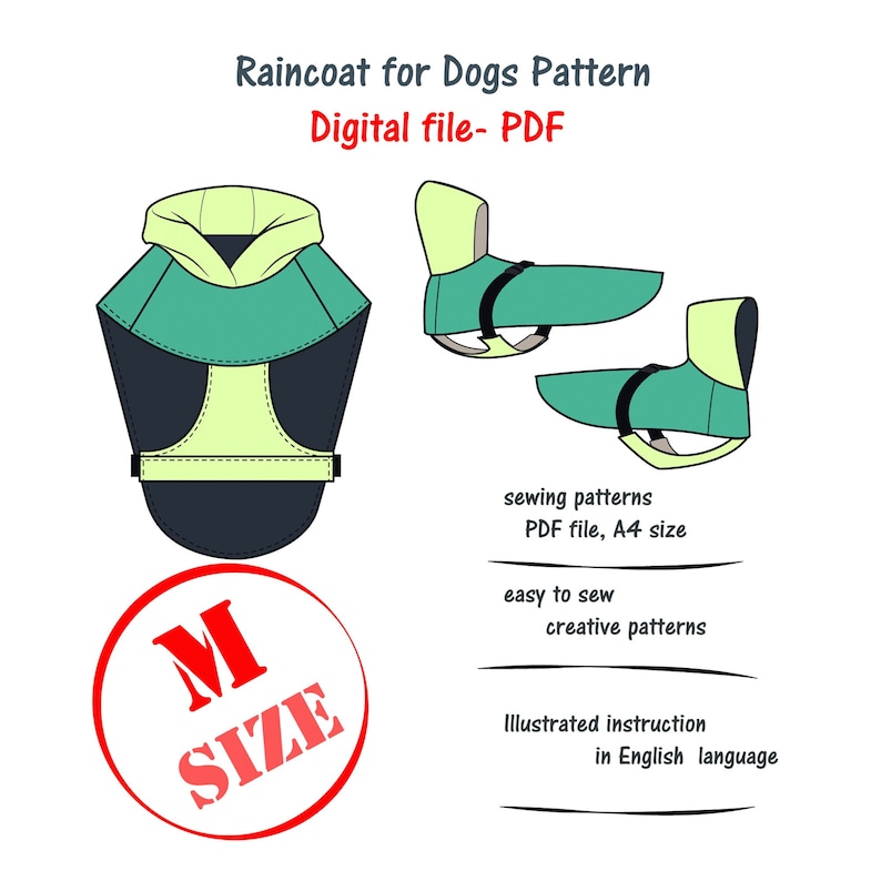 Medium Dog Raincoat Sewing Pattern Digital File Dog Coat Etsy