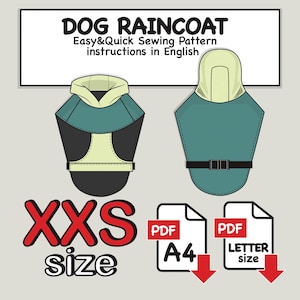 Mini Dog Raincoat Digital Sewing Pattern Pdf, Dog Jacket Pattern, Dog Coat Pattern, Dog Sweater Pattern, Dog Hoodie Pdf, Dog Trench Coat Pdf
