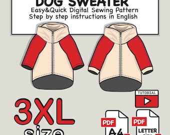 3XL Dog Raglan Hoodie Sewing Pattern: Giant Breed Sweater (PDF Digital Download)