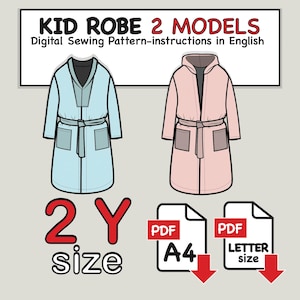 Toddler Robe Sewing Pattern: Hooded & Hoodless (PDF Digital Download, 2 Years Size)