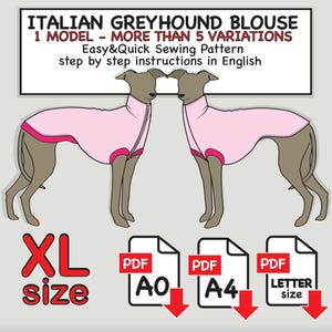 Patrón de costura para blusa con estampado de galgo italiano: Talla XL (Descarga digital en PDF)