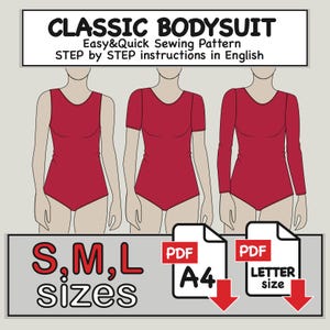 Bodysuit Sewing Pattern: Long & Short Sleeves (PDF Pattern, 3 Sizes Included)