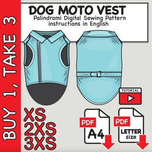 Dog Moto Jacket Sewing Pattern: 3 Sizes- 3XS to XS (PDF Digital Download)