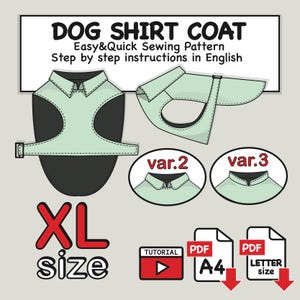 Modello di cucito per cappotto e camicia per cani di taglia extra large in formato PDF (taglia XL) - Download digitale