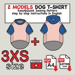 Miniature Dog T-Shirt & Hoodie Sewing Pattern (3XS) (PDF Pattern)