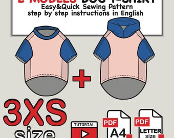 Miniature Dog T-Shirt & Hoodie Sewing Pattern (3XS) (PDF Pattern)