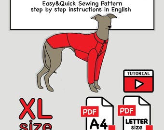 Italienisches Windhund T-shirt Schnittmuster (Größe XL) - Digitales PDF