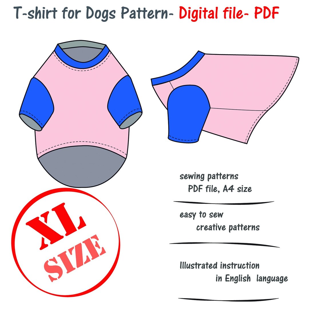 Extra Largexl Dog Tshirt Sewing Pattern Pdf, Big Dog Clothes Sewing