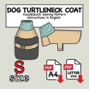 Small Dog Turtleneck Coat Digital Sewing Pattern Pdf, Dog Raincoat Pattern, Dog Jacker Pattern, Dog Trench Pattern, Dog Fleece Pattern Pdf