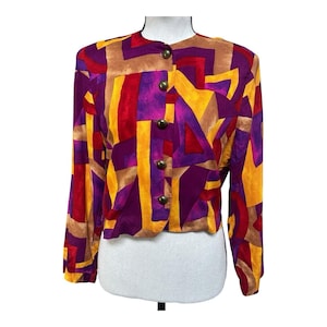 Vintage Susan Graver Abstract Rayon Blouse Geometric Print USA Made P-M