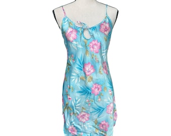 vintage Robe nuisette en satin Secret Treasures de l'an 2000 TP/P Rose floral turquoise