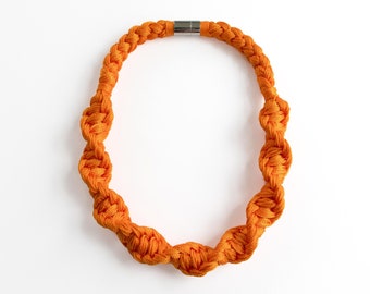 Unique Rope Necklace, Orange Rope Jewelry, Knot Necklace, Gifts for Her, Macrame Jewelry, One-of-a-kind, Statement Necklace, Handmade