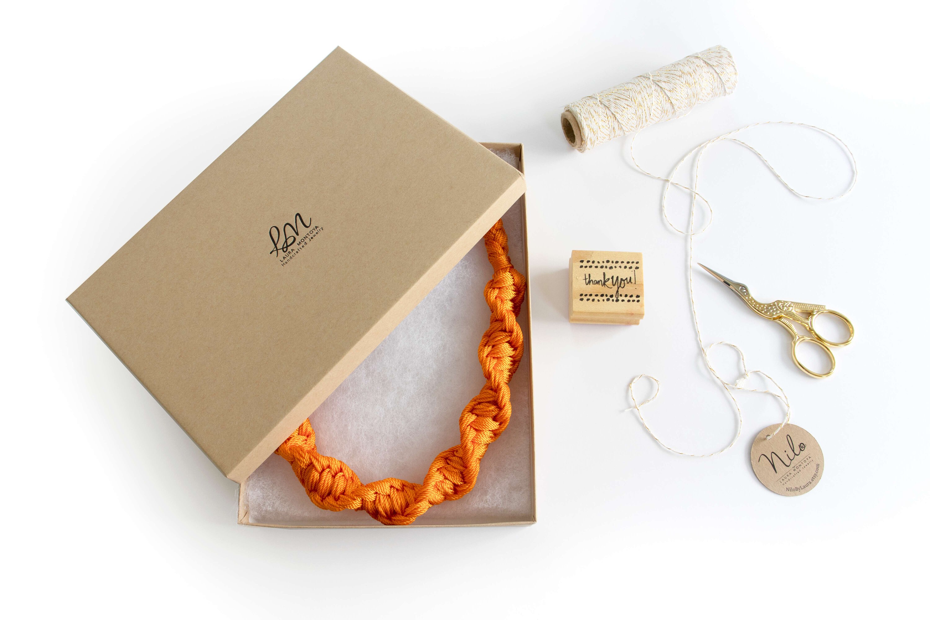 Orange Rope Necklace: Handmade Macrame Fiber Jewelry - Etsy display picture 2