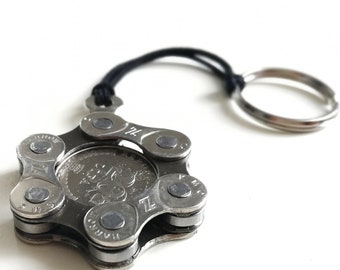 Recycled Bicycle Chain Keychain With Croatian Coin - Etsy