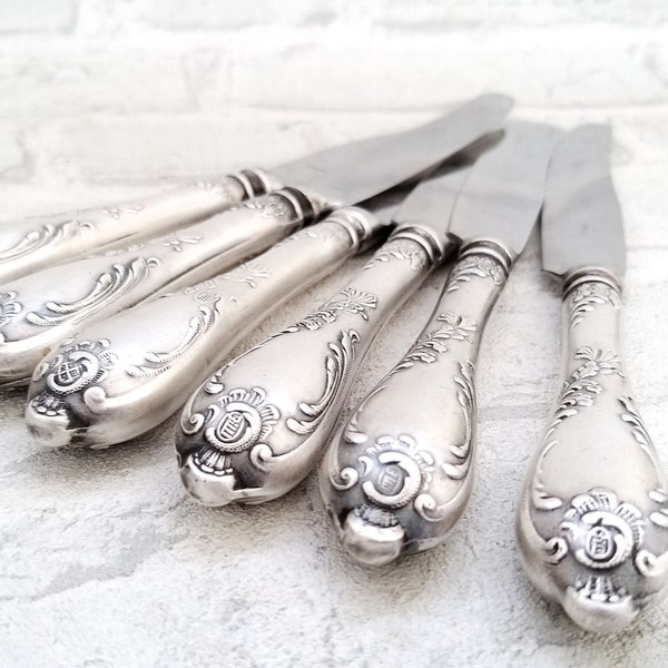 German silver knives Vintage kitchen collectibles Cutlery Flatware table knives melchior butter soviet flatware retro knives Russian Kitchen