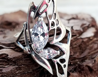 Statement Ring butterfly jewelry Silver butterfly ring Vintage 925 Sterling Silver Jewelry Silver Ring boho Jewelry boho Ring Size 7.5