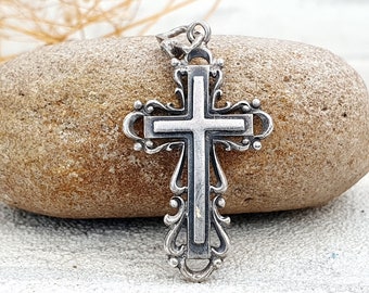 cross Vintage silver Crucifix Christian gift for|mom| Baptism gift 925 Sterling silver cross Jewelry Christian Cross pendant Catholic Cross