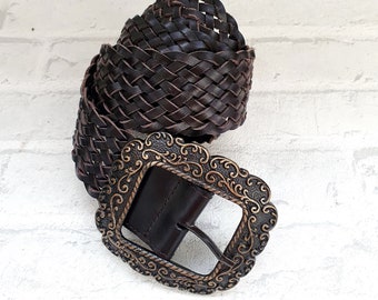 Western Woven Leather Belt  Vintage Womens belt for women accessories Dark  brown leather belt XL cowgirl belt Ladies Belt brown belt