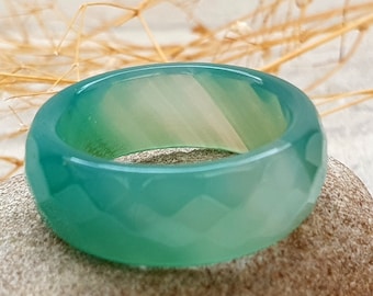 9mm carved stone wide green Agate Ring stone Jewelry solid stone ring stone band ring stone Ring Gemstone Ring Birthstone Ring Agate Jewelry