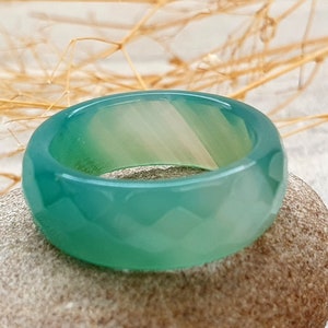 9mm carved stone wide green Agate Ring stone Jewelry solid stone ring stone band ring stone Ring Gemstone Ring Birthstone Ring Agate Jewelry