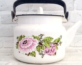Enamel Kitchenware Russian Kitchen Decor white enamel coffee pot Floral coffee pot Maker French Enamel Teapot Soviet coffee pot Farmhouse