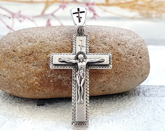 cross Vintage silver Christian gift for|mom| Baptism gift 925 Sterling silver cross Jewelry Christian Cross pendant Catholic Cross