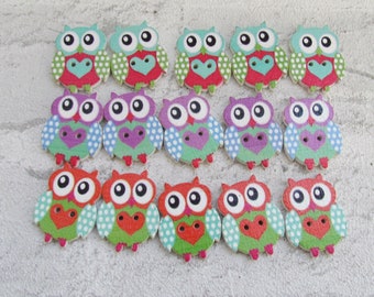 Wooden Button Sewing Buttons Painted Wood OWL Button Wood Buttons Kids Buttons Childrens Button bird Button baby Button  girls Button