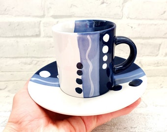 cobalt blue cup tea cup with saucer Coffee Mug cobalt blue Mug TeaCup coffee cup tea cup shabby chic cup tea Mug Unique Mug Ceramic cup