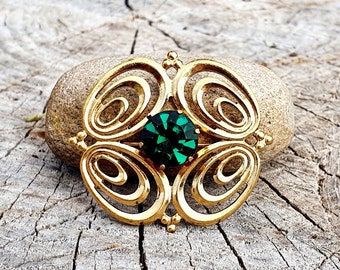 Jaren '70 Grootmoeder cadeau kunst groene broche zus cadeau Oude broche strass broche Bruidsbroche gouden romantische Retro broche Sovjet-broche