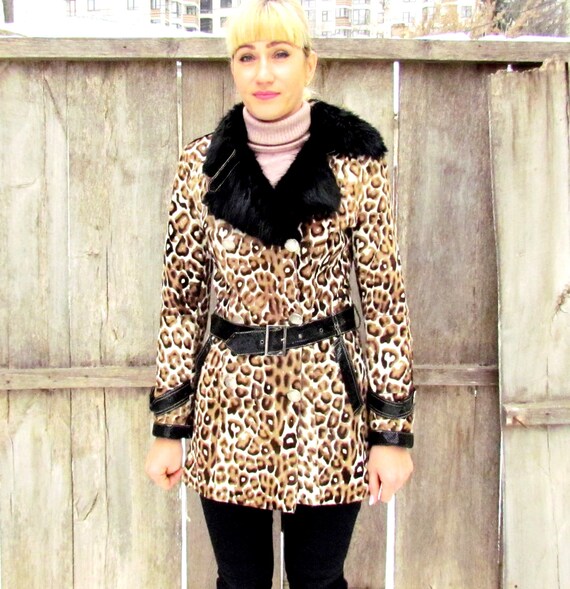goat fur coat Vintage Womens coat leopard print co