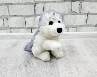 Peluche de husky vintage de 10 pulgadas, juguete coleccionable para niños y bebés.