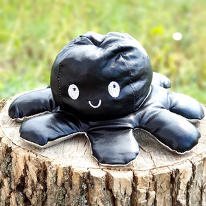 Reversible Black silver octopus Plush toys 8&quot; octopus toys  Vintage collectible  animals toys Childrens Toy  kids Toy Stuffed Animal Toy