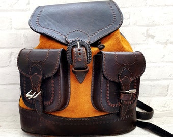 Travel Gift brown leather backpack Vintage back to school Canvas Backpack bucket backpack bucket Bag leather Rucksack Travel Backpack