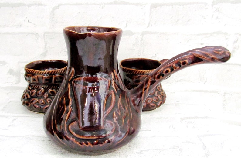Housewarming gift Ceramic coffee pot Brown set turkish coffee Etsy