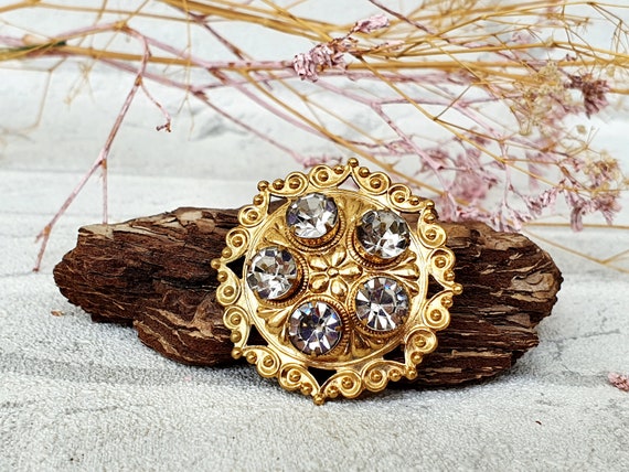 70s Grandmother gift art deco Brooch sister gift Old Brooch rhinestone Brooch Bridal Brooch gold romantic Retro brooch Soviet Brooch