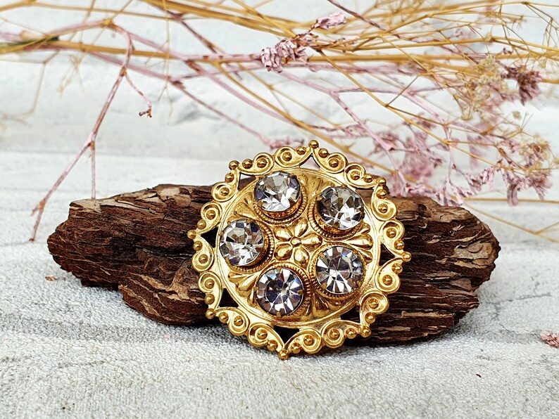 70s Grandmother gift art deco Brooch sister gift Old Brooch rhinestone Brooch Bridal Brooch gold romantic Retro brooch Soviet Brooch image 1