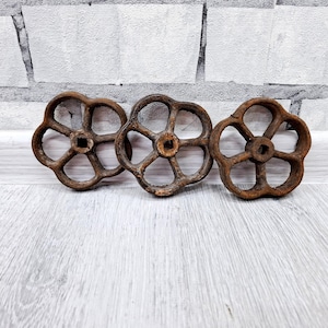 Set of 3 Vintage Water Faucet Metal Valve Knob craft supplies Industrial Supply Valve Handles Industrial Knob Spigot Handle Water Spigot