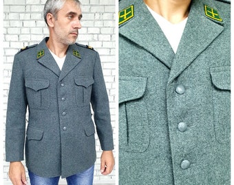 mens military coat L Gray wool coat military jacket wool blazer Army jacket military swiss Uniform Military blazer Gray wool jacket