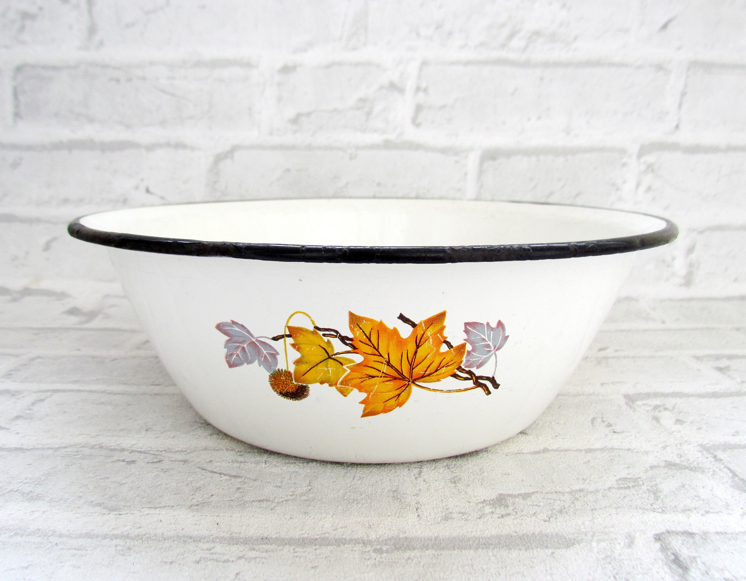 LARGE Enamel Bowl WHITE Enamelware Enamel Dish Primitive Bowl Etsy