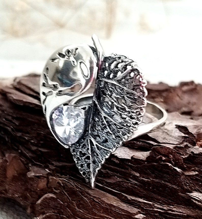 leaf jewelry Vintage leaf Ring Art deco jewelry Art deco ring 925 Sterling Silver Jewelry Silver Ring Victorian Jewelry Victorian Ring 8 image 9